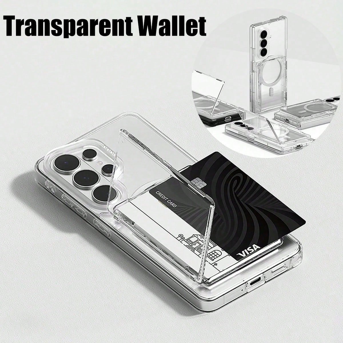 Document Holder Stand - 1個入り MagSafe対応透明カードホルダー兼スタンド。すべてのスマートフォンモデルに対応。磁石で固定できるカードケース型スマートフォンケース。