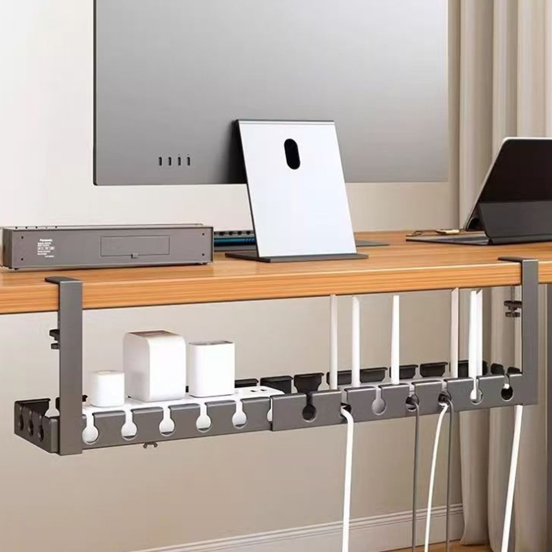 Home Office Work Table - テーブル下ケーブルオーガナイザーパンチングなしソケットルーターワイヤー収納ラック調節可能なケーブル管理ホルダーホームオフィス用品