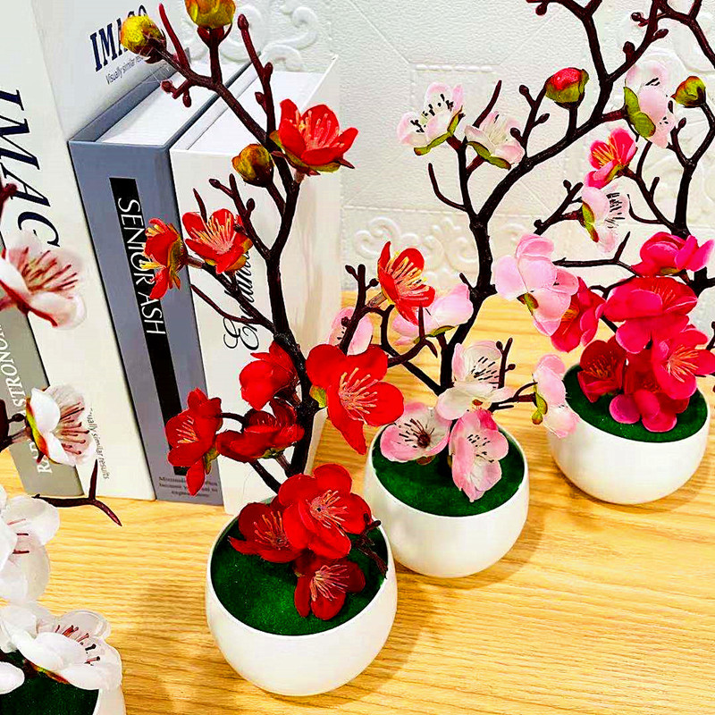シミュレーション梅の花鉢植え人工プラスチック造花ホームオフィ - Home Office Layout のレビューと価格