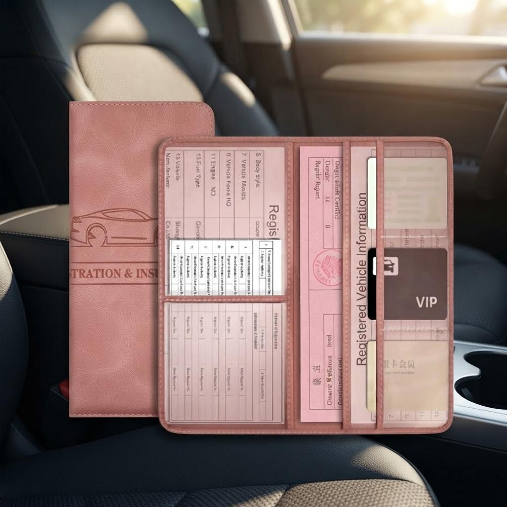 PUレザー製 車検保険証ホルダー 運転免許証カバー 車載書類 - Document Holder Stand のレビューと価格