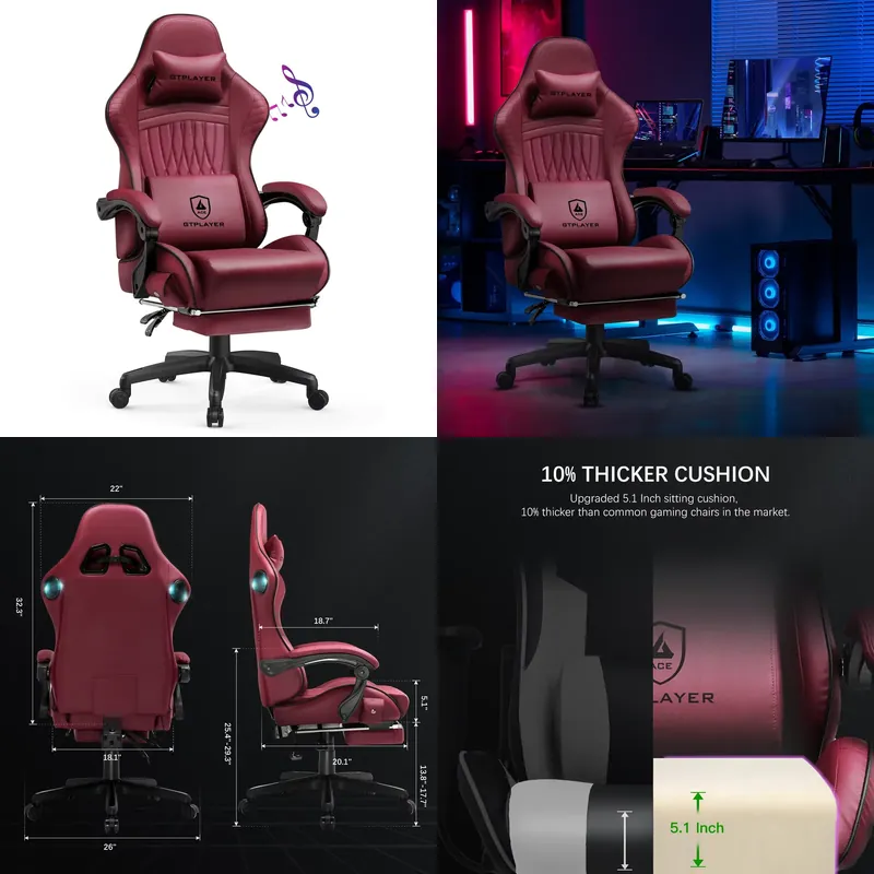 GTPLAYER製ゲーミングチェア。スピーカー内蔵、人間工学 - Ergonomic Office Chair のレビューと価格