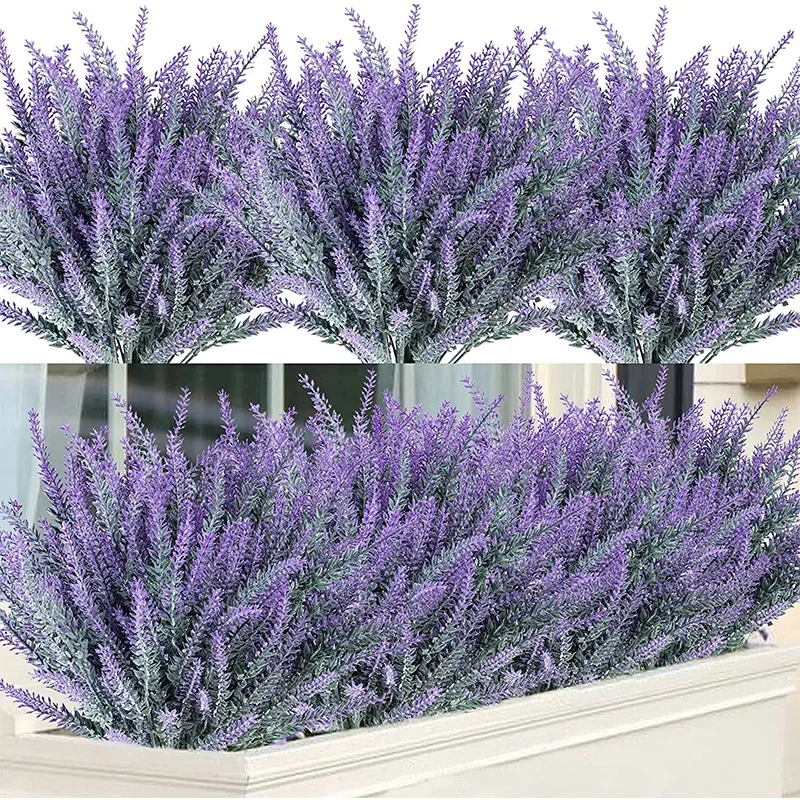 1 バンドル紫色の人工ラベンダーの花の花束人工植物家庭用屋外 - Home Office Layout のレビューと価格
