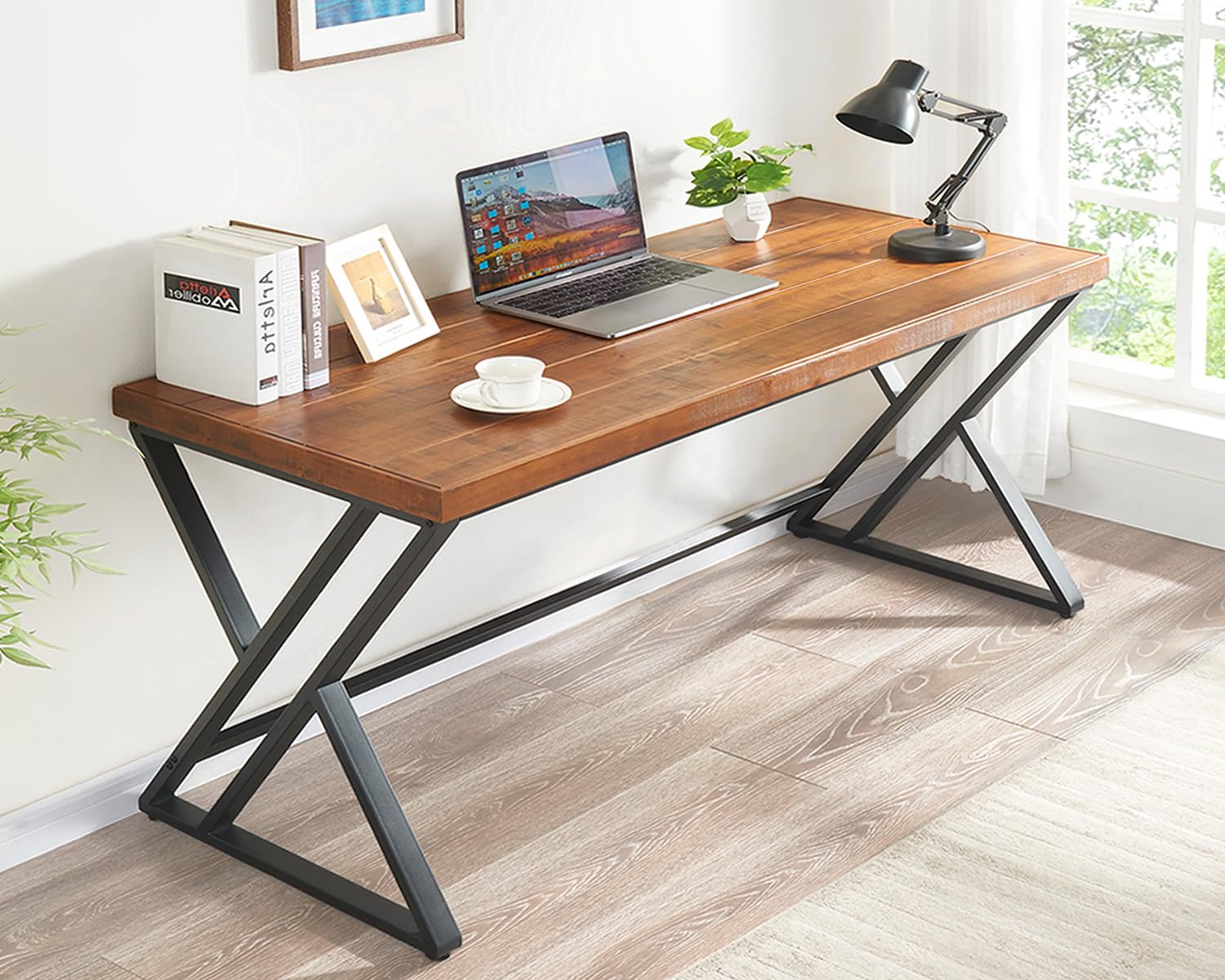 60インチ無垢材コンピューターデスク、ファームハウス風ライテ - Home Office Work Table のレビューと価格