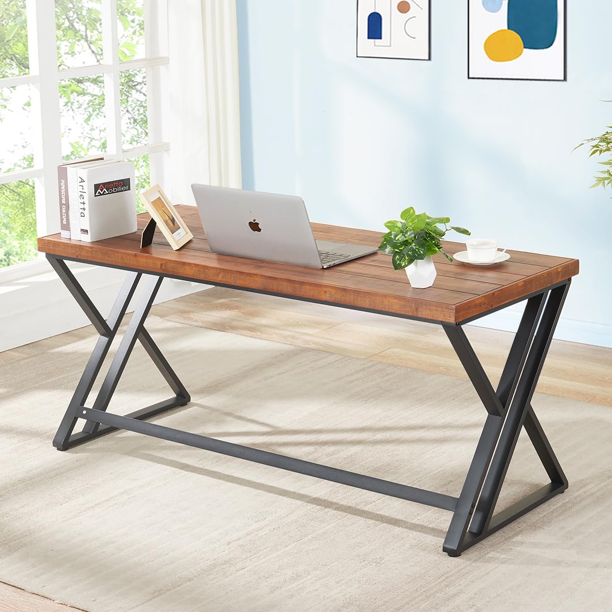 60インチ無垢材コンピューターデスク、ファームハウス風ライテ - Home Office Work Table のレビューと価格